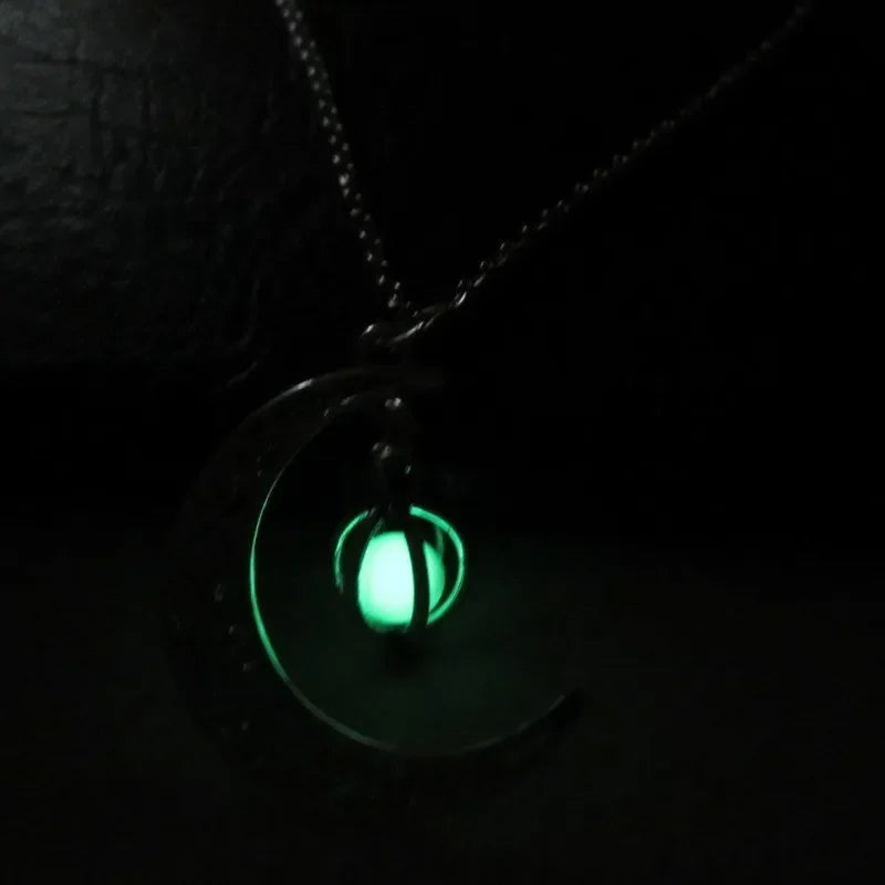 Crescent Moon Pendant Luminous Glow In The Dark Chain Moonstone Necklace