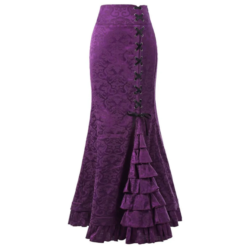 Victorian Gothic Steampunk Long Fish Tail Skirt