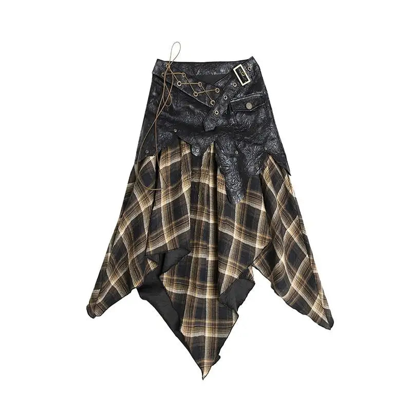 Grunge Tartan Plaid Irregular Handkerchief Skirt