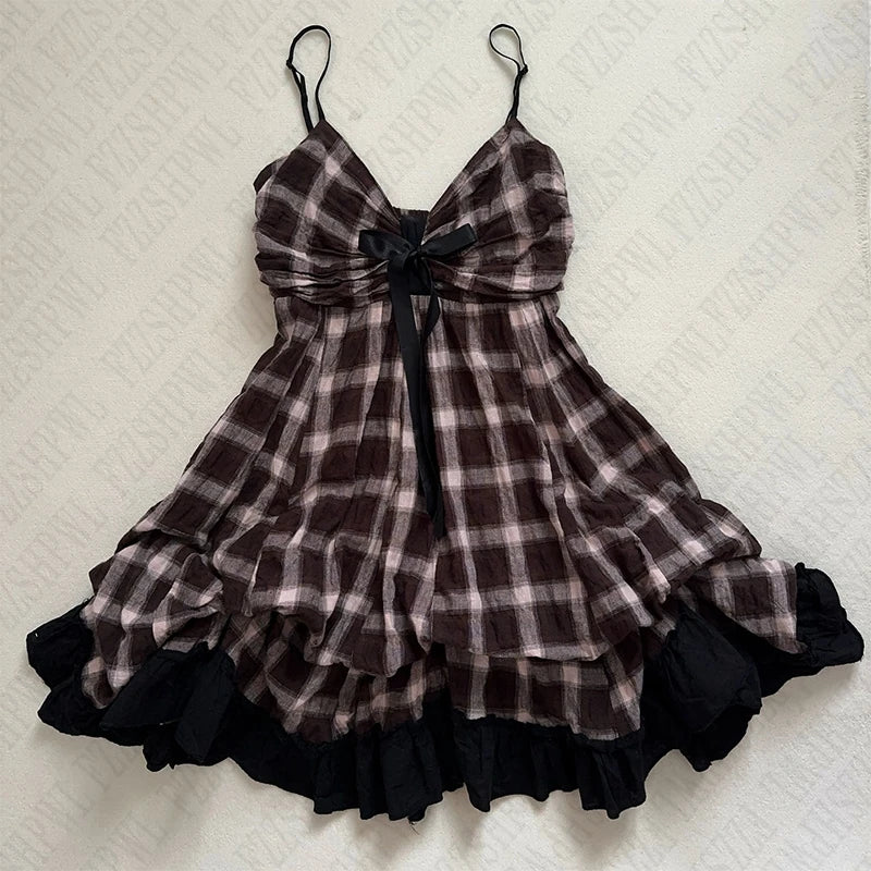 Gothic Grunge Plaid Tartan Summer Check Y2K Mini Dress