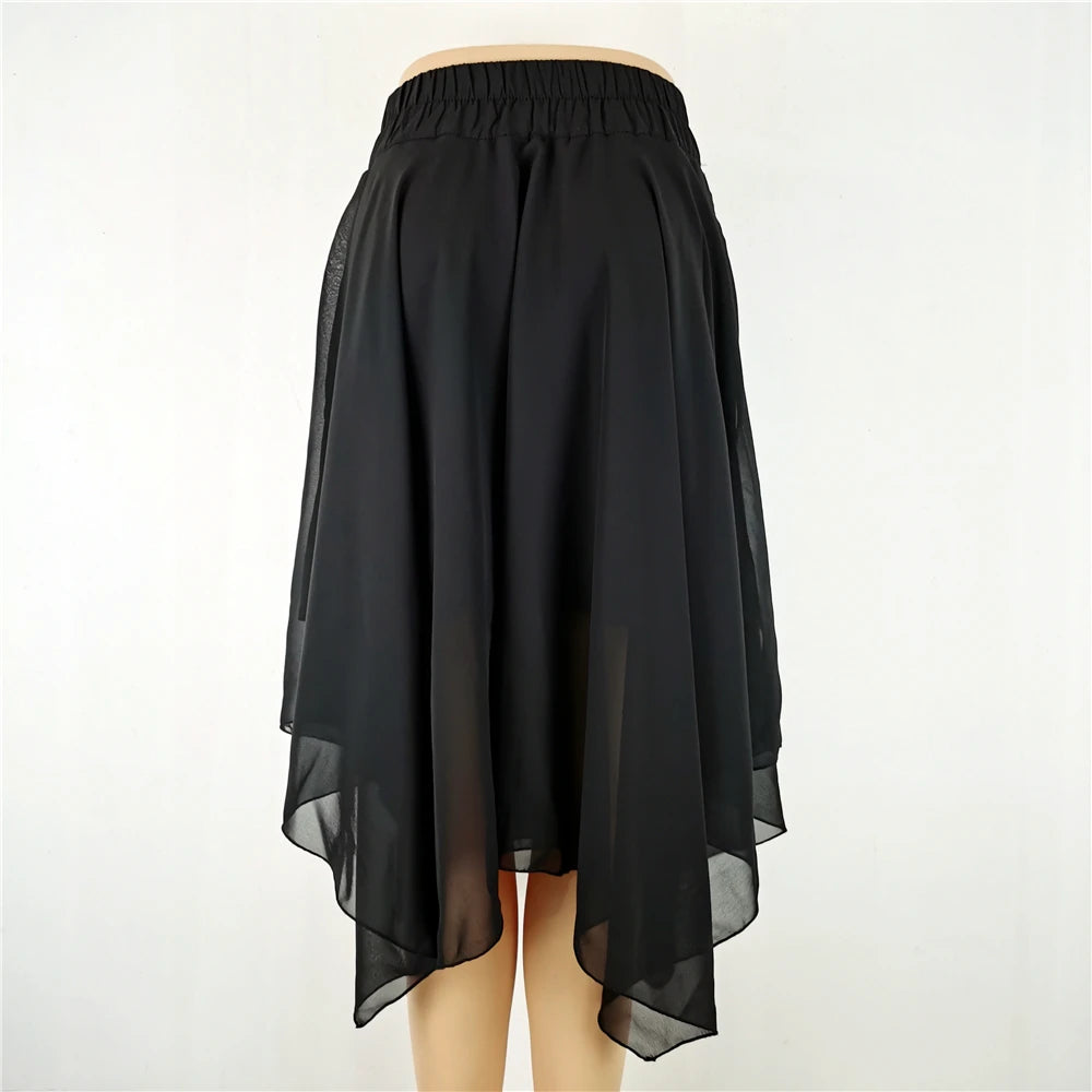 Gothic Black Net Pentagram Midi Long Layered Skirt