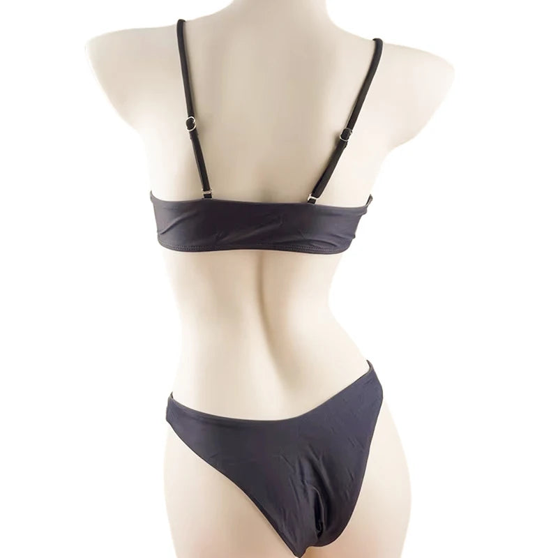 Sexy Punk Bikini Swimsuit Black 2 Piece Swimwear with Gothic Skull Print