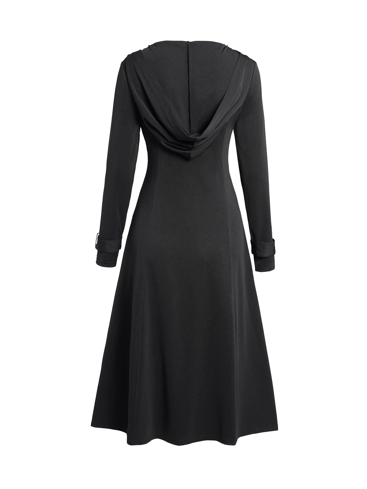 Long Black Hooded Coat Punk Gothic Lace Up Zip Longline Jacket