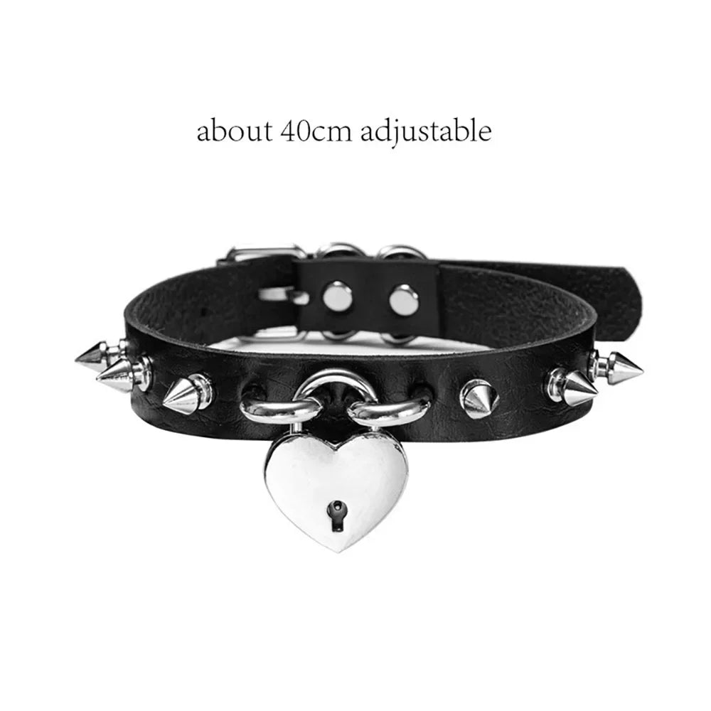 Bondage Sexy Heart Lock Key Rivets Black Goth Punk Chokers Gothic Collar