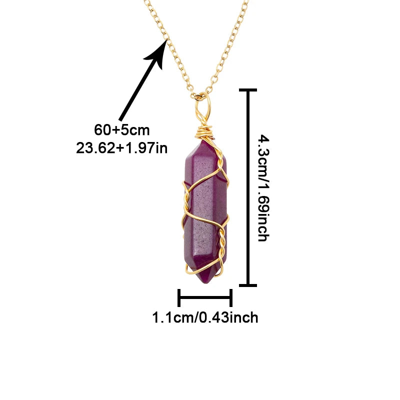 Anxiety Crystal Healing Amethyst Gold Wire Wound Pendant Beaded Bracelet Set