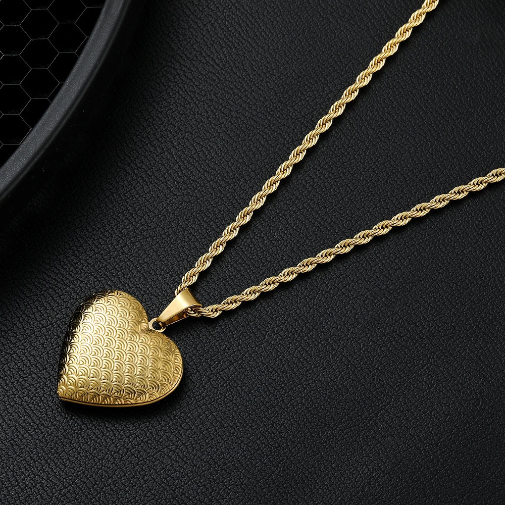 Stainless Steel Locket Heart Pendant Necklace Victorian