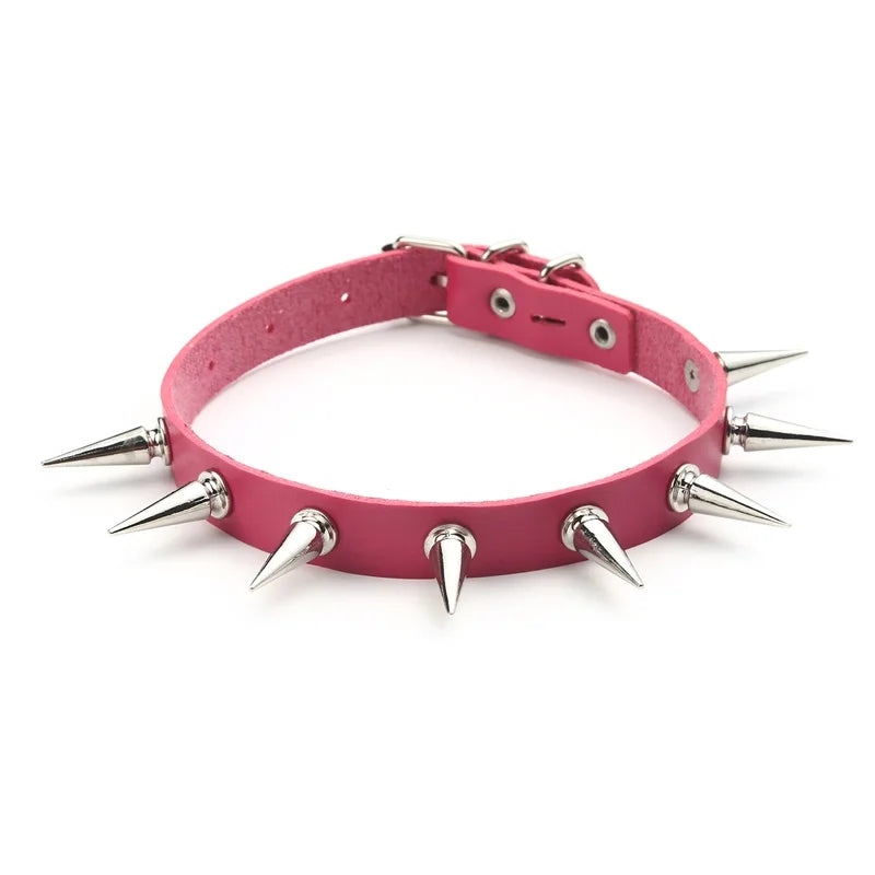 Black Spike Choker Necklace Rivet Stud Punk Rock Faux Leather Goth Collar Gothic Jewelry
