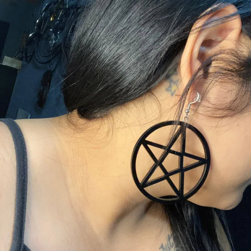 Gothic Black Big Pentagram Round Drop Earring Punk Acrylic Large Star Earrings