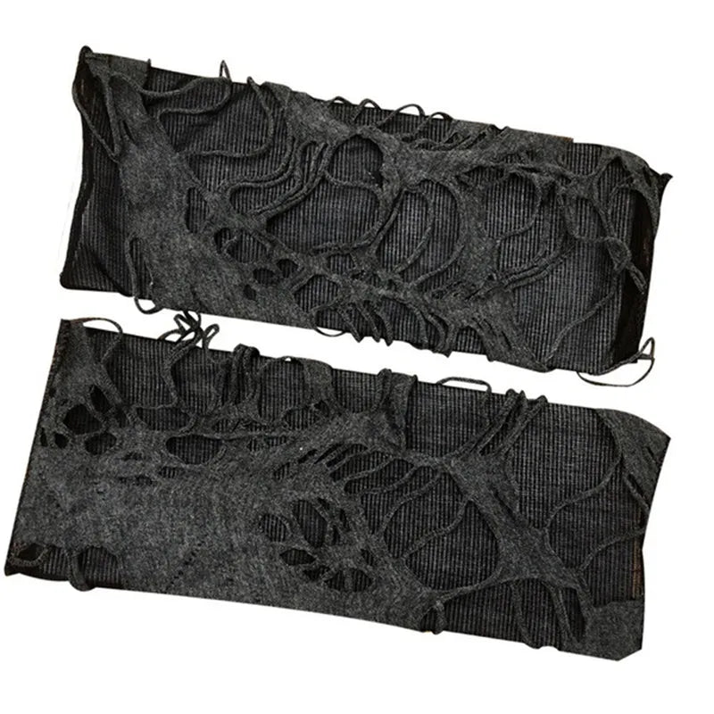 Gothic Fingerless Gloves Halloween Arm Warmers Black Ripped