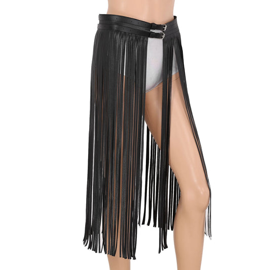 Punk Goth Skirt Belt Sexy Long Fringe Tassel Overskirt Rave Costume