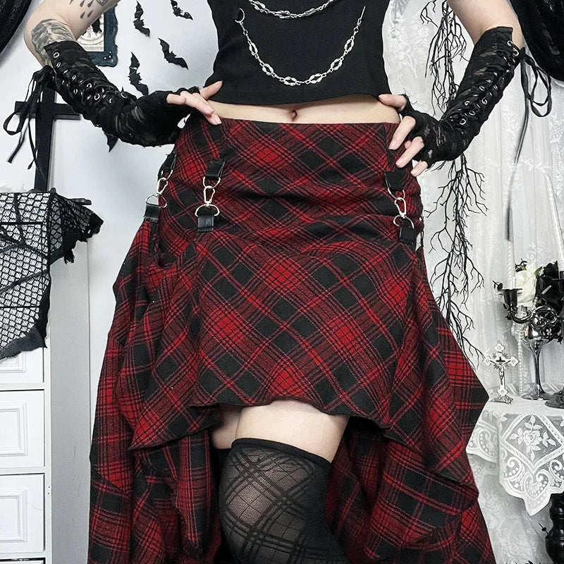 Gothic Punk Mid Long Plaid Tartan Grunge Skirt