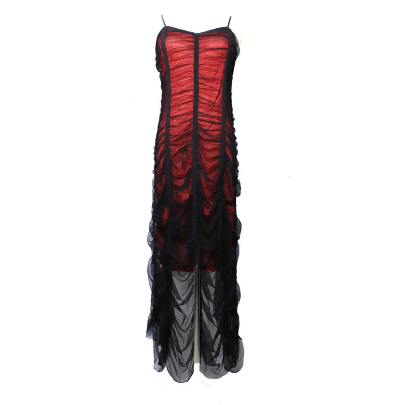 Alternative Gothic Red Black Ruffle Occasion Dress