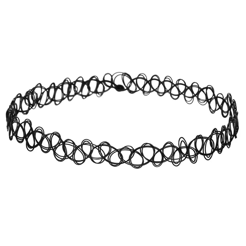 6Pcs/set Gothic Tattoo Black Lace Leather Velvet Collar 90S Punk Style Choker Necklaces