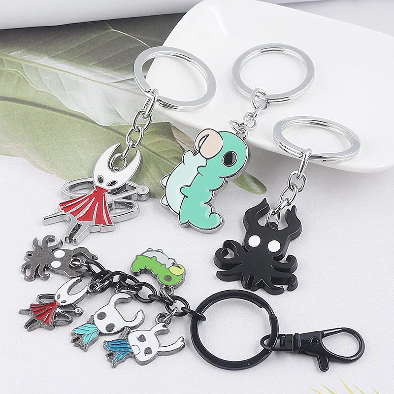 Hollow Knight Metal Characters Keychain The Knight Octopus Grub Hornet Pendant Key Chain Jewelry