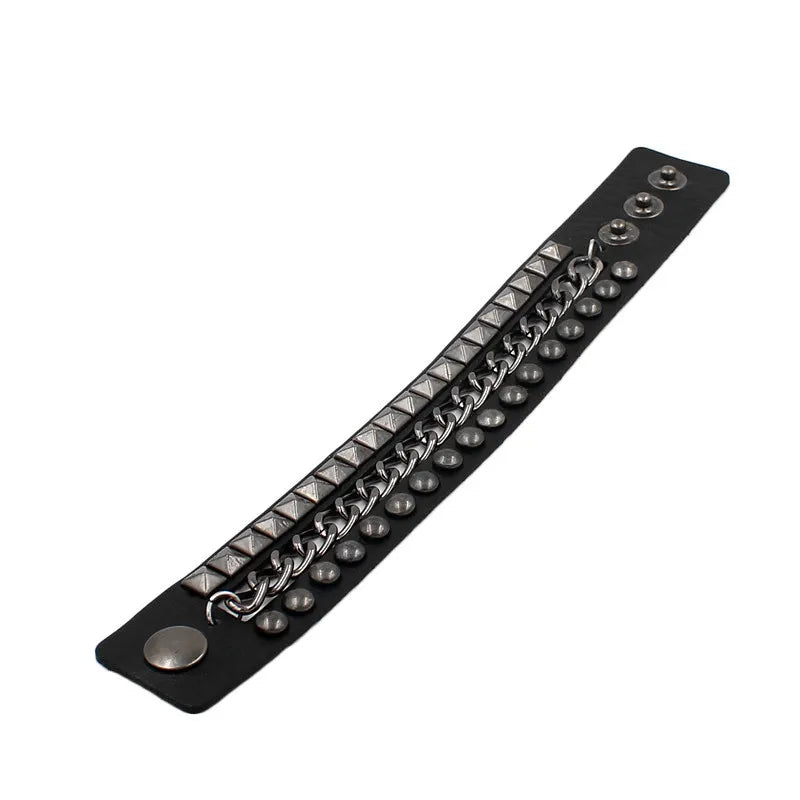 Leather Rock Rivet Chains Gothic Wide Studded Cuff Leather Bracelet Bangle Men