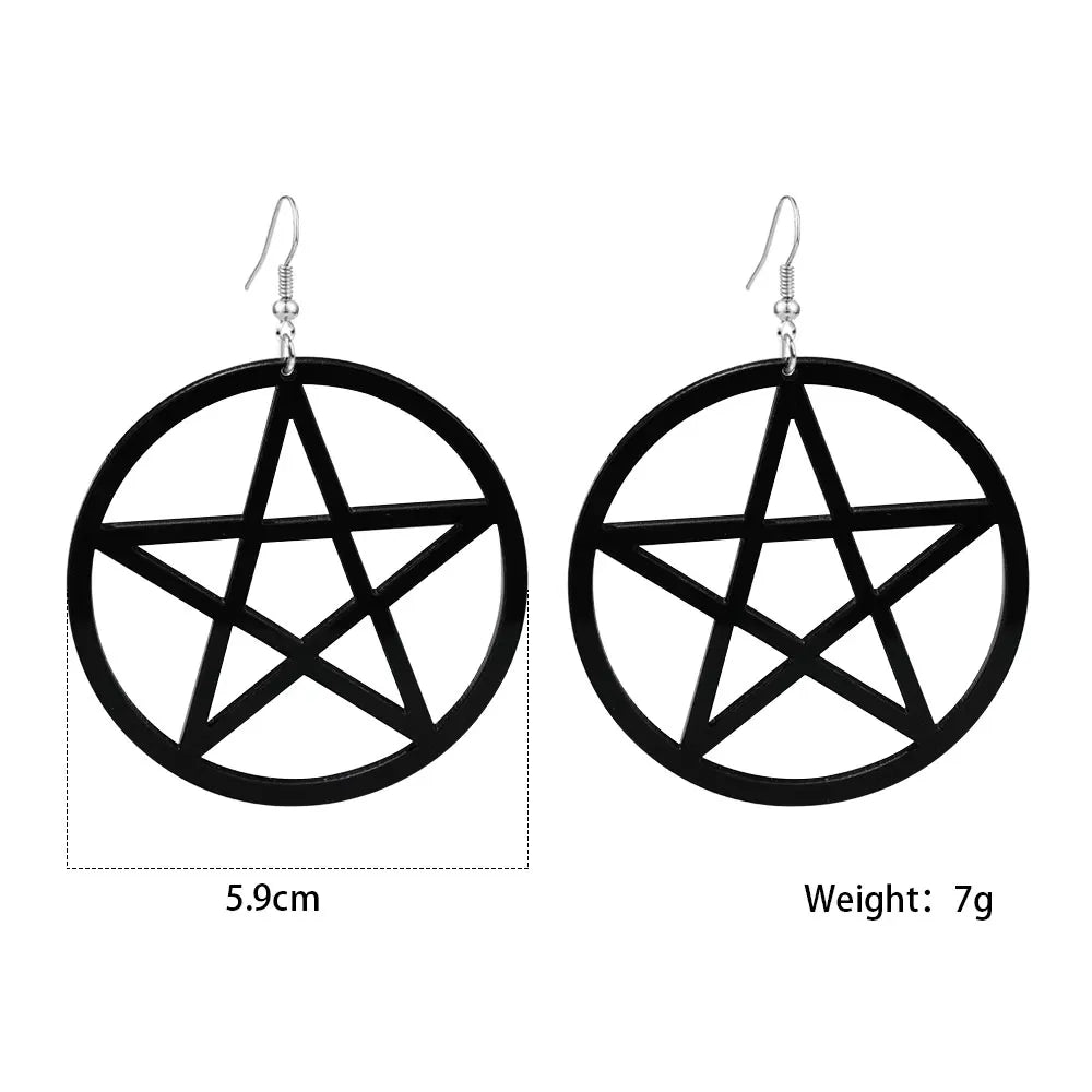 Gothic Black Big Pentagram Round Drop Earring Punk Acrylic Large Star Earrings