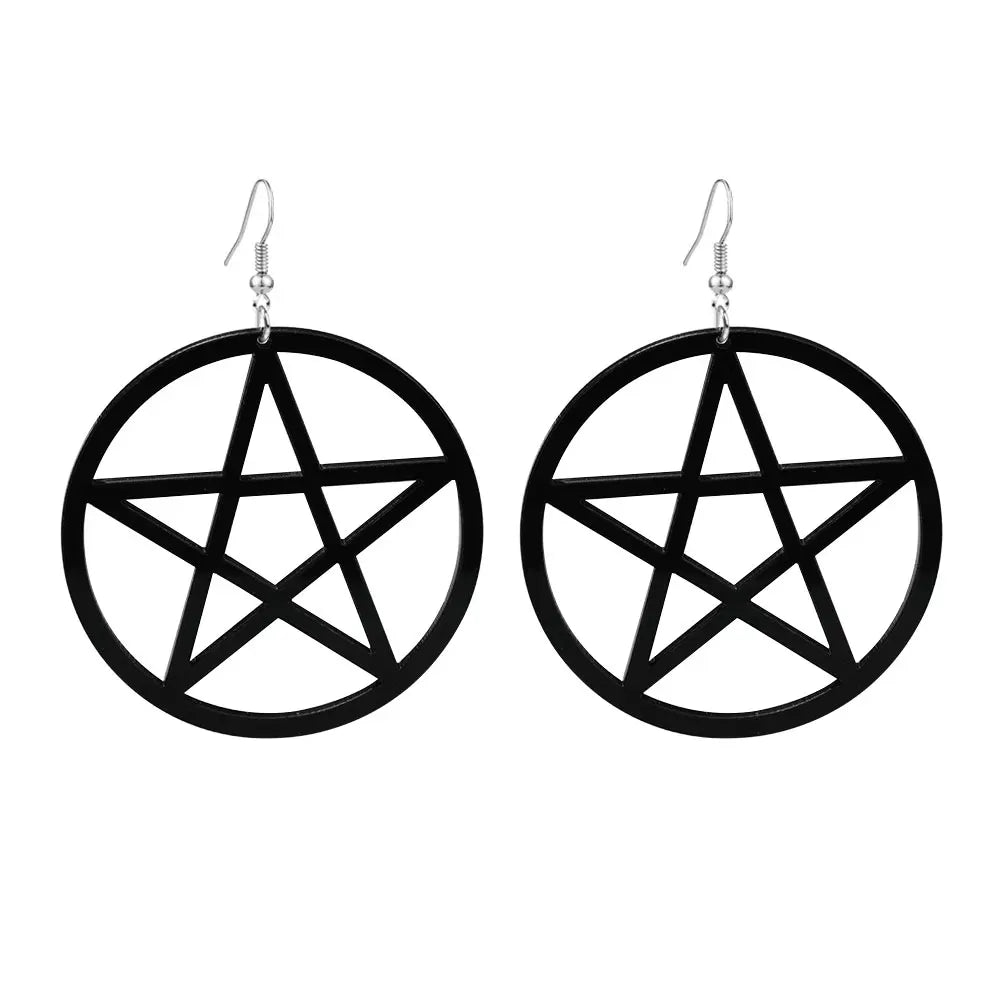 Gothic Black Big Pentagram Round Drop Earring Punk Acrylic Large Star Earrings