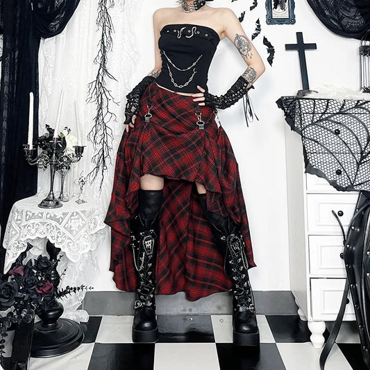 Gothic Punk Mid Long Plaid Tartan Grunge Skirt