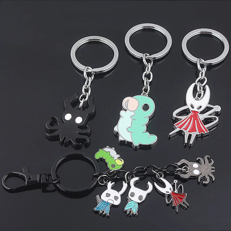 Hollow Knight Metal Characters Keychain The Knight Octopus Grub Hornet Pendant Key Chain Jewelry