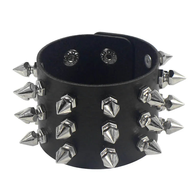 Leather Rock Rivet Chains Gothic Wide Studded Cuff Leather Bracelet Bangle Men