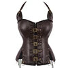 Steampunk Metal Buckle Corset Vest Basques Faux Leather Overbust Halter Bustier Top Costume