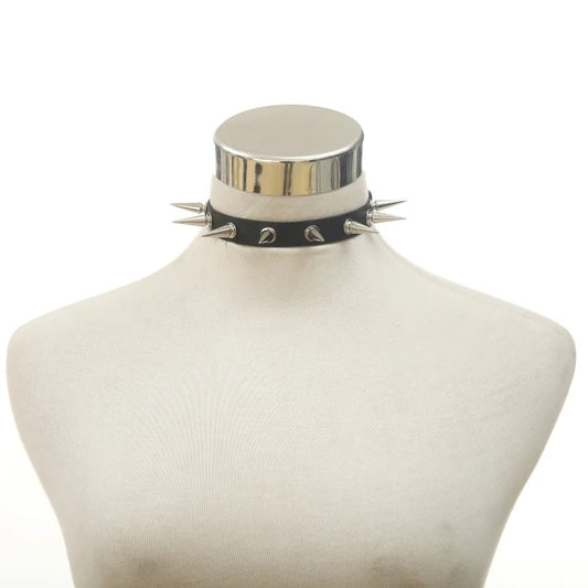 Black Spike Choker Necklace Rivet Stud Punk Rock Faux Leather Goth Collar Gothic Jewelry