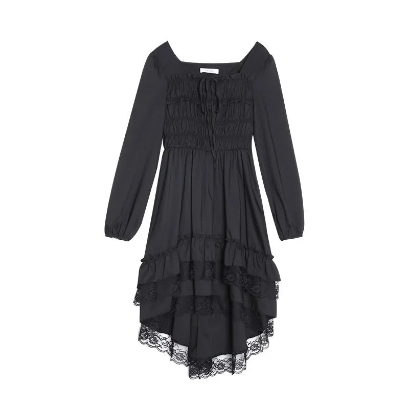 Cute Gothic Black Fairy Lace Ruffles Dress