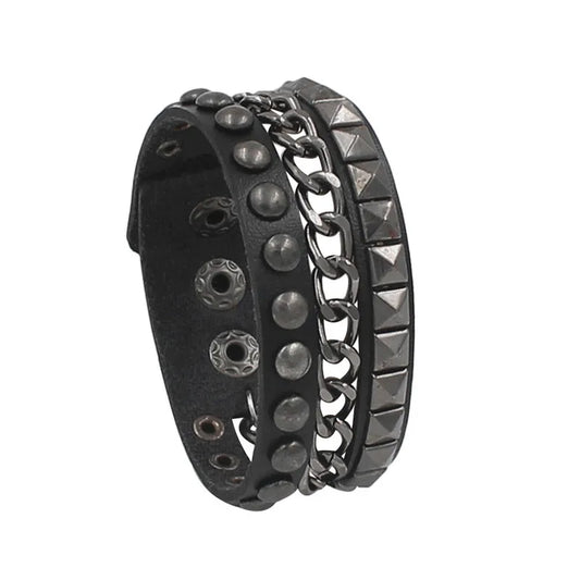 Leather Rock Rivet Chains Gothic Wide Studded Cuff Leather Bracelet Bangle Men