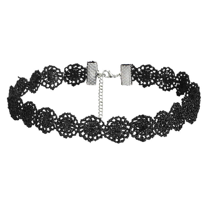 6Pcs/set Gothic Tattoo Black Lace Leather Velvet Collar 90S Punk Style Choker Necklaces