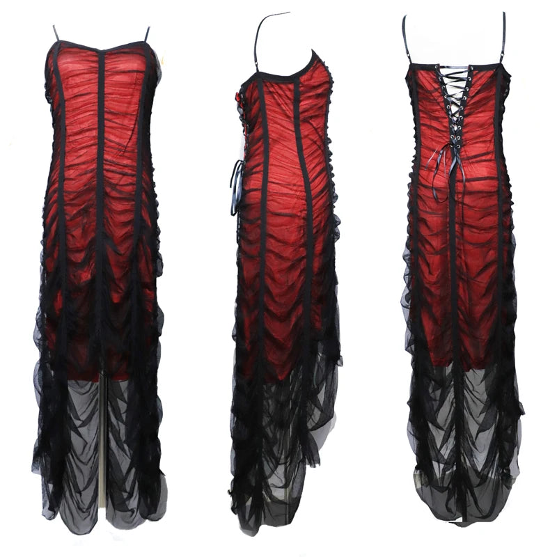 Alternative Gothic Red Black Ruffle Occasion Dress