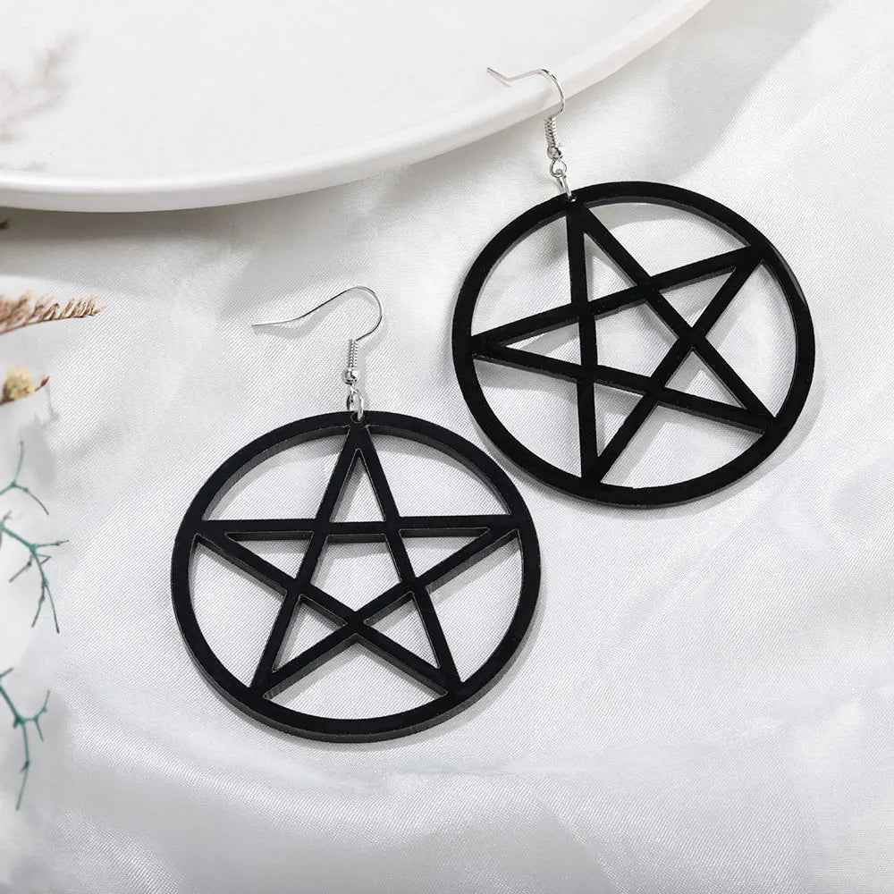Gothic Black Big Pentagram Round Drop Earring Punk Acrylic Large Star Earrings