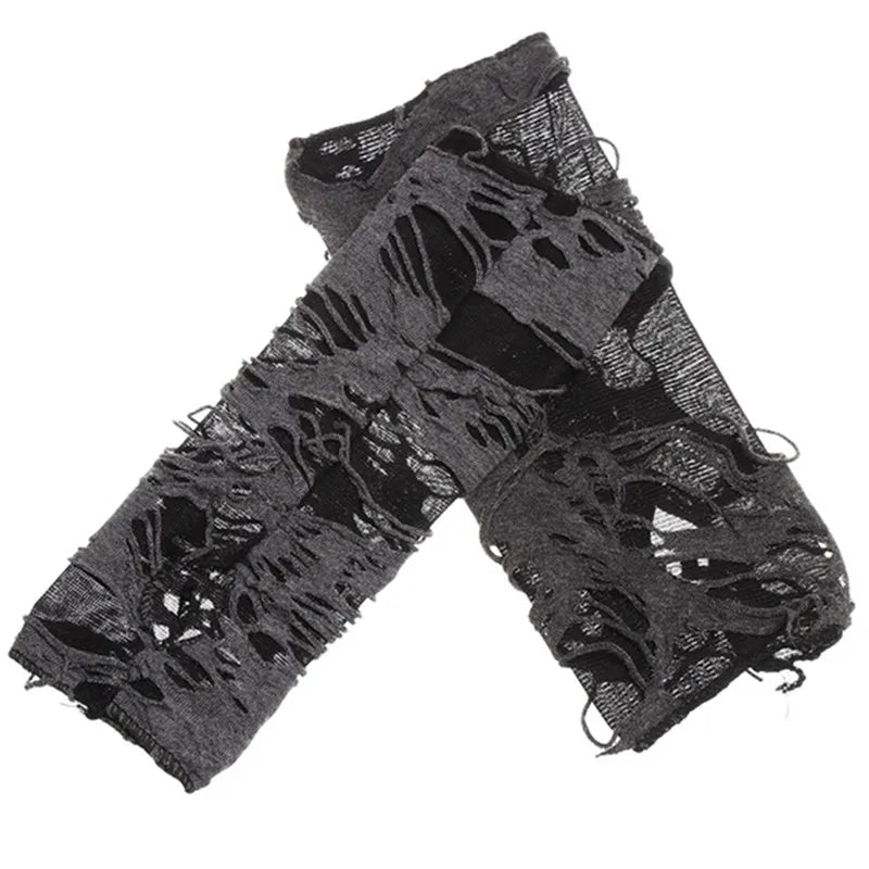 Gothic Fingerless Gloves Halloween Arm Warmers Black Ripped