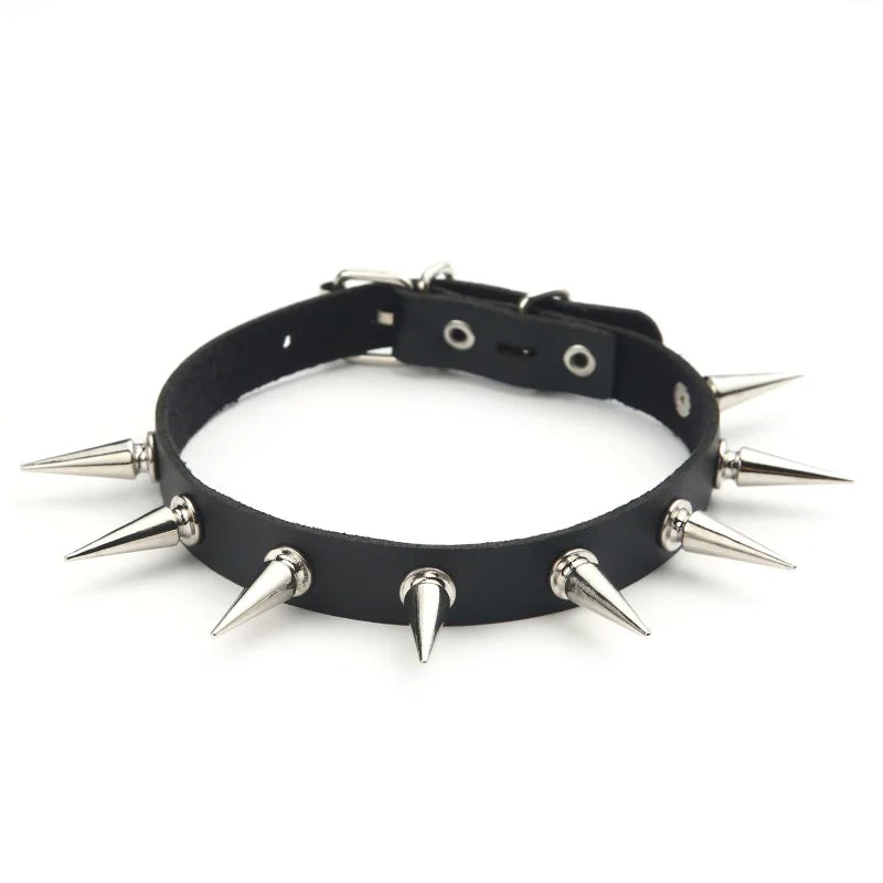Black Spike Choker Necklace Rivet Stud Punk Rock Faux Leather Goth Collar Gothic Jewelry