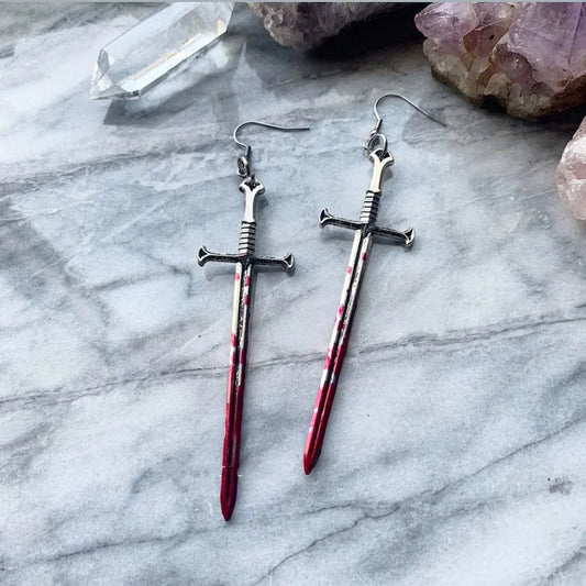 Gothic Blood Sword Earrings Statement Mystical Classical Halloween Vampire Jewellery