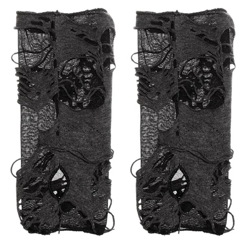 Gothic Fingerless Gloves Halloween Arm Warmers Black Ripped