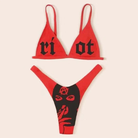Sexy Red Triangle Strappy Bikini Cheeky Fun Print Red Bikini Swimsuit