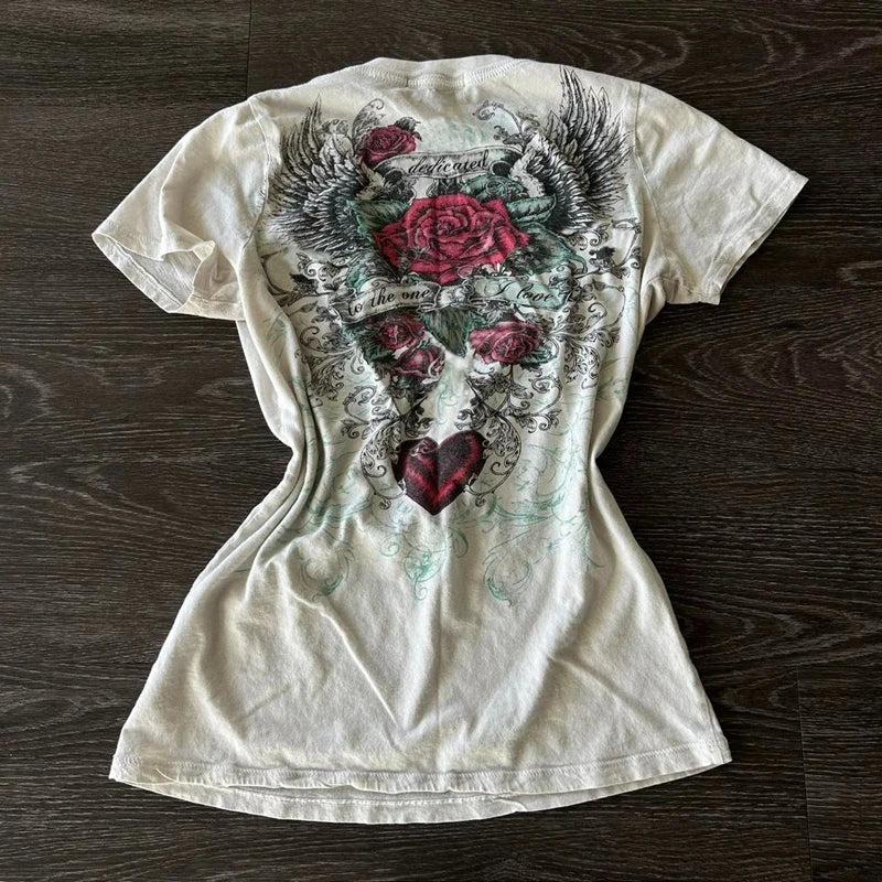 Gothic Roses Wings Vintage 90s TShirt