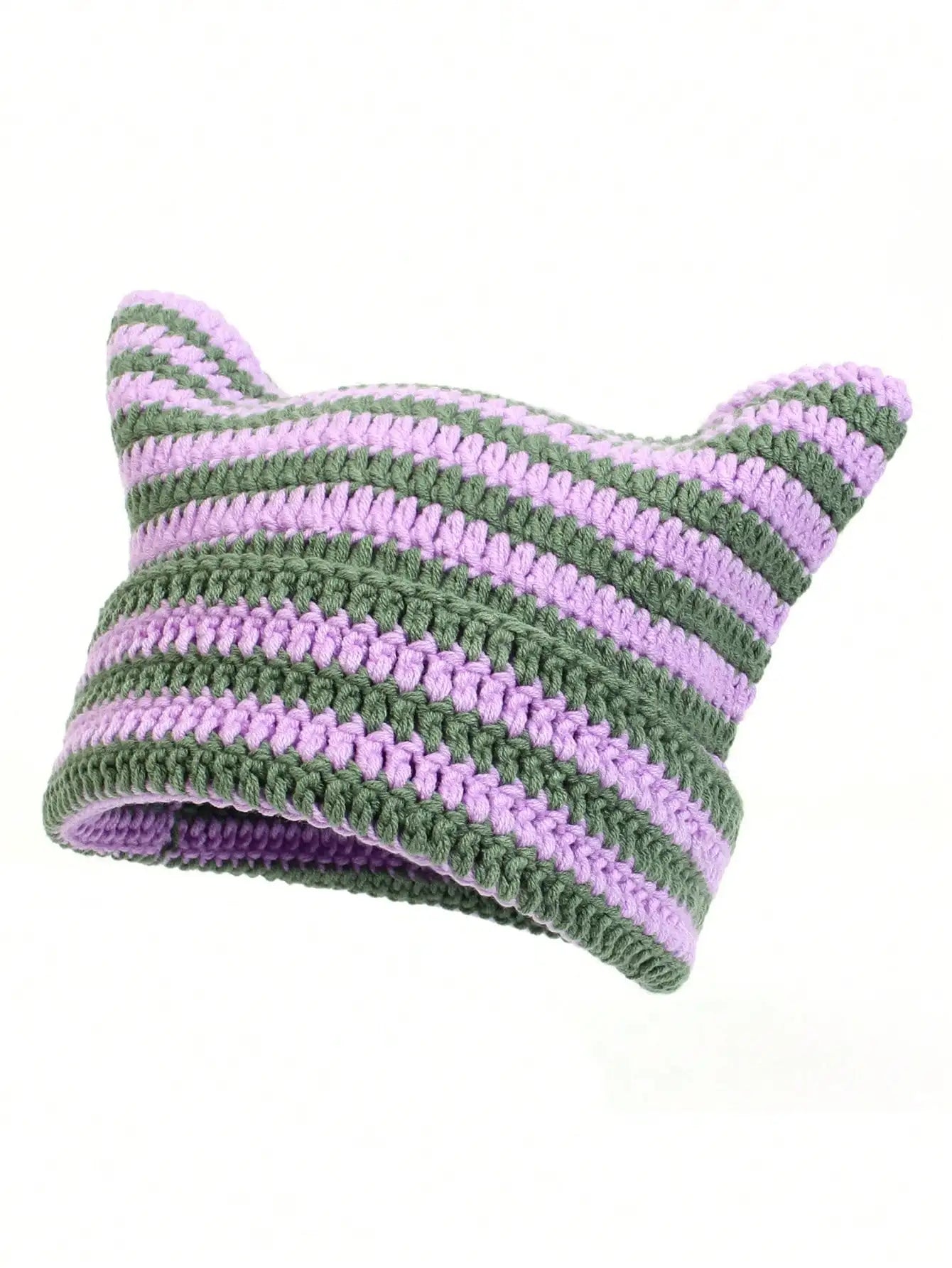 Fashion Crochet Cat Ear Beanie Knitted Emo Y2K Slouch Hat