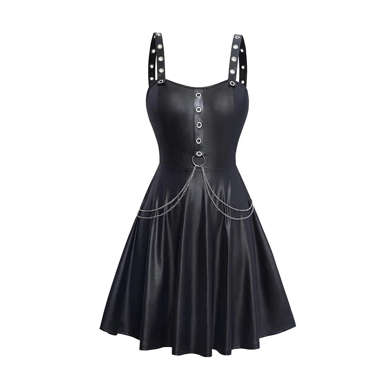 Gothic Black Skater Dress O Ring Chain Belt