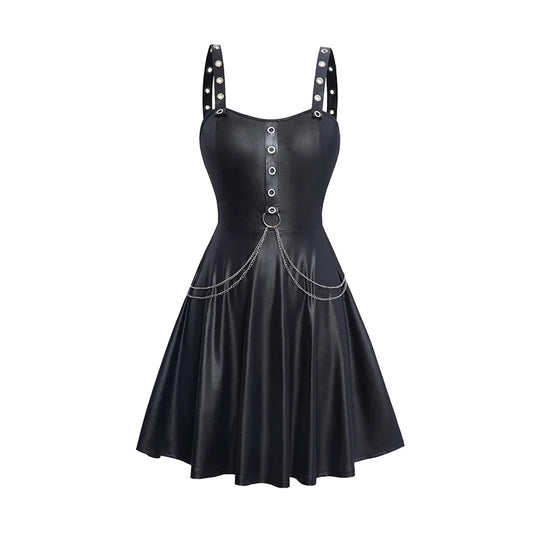 Gothic Black Skater Dress O Ring Chain Belt