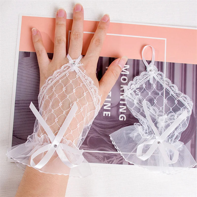 Gothic Lolita Antique Lace Short Fingerless Gloves Fancy Dress Costume Accessory