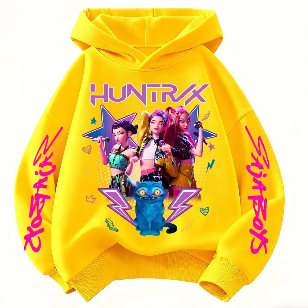 Kpop Demon Hunters Hoodie Girl's Pink Hooded Sweatshirt Huntrix Jumper K-Pop Clothes Top