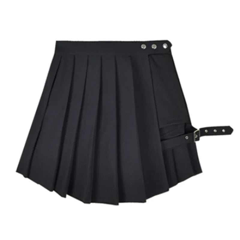 Gothic Punk Pleated Skirt Skort Leg Strap Mini Skirt