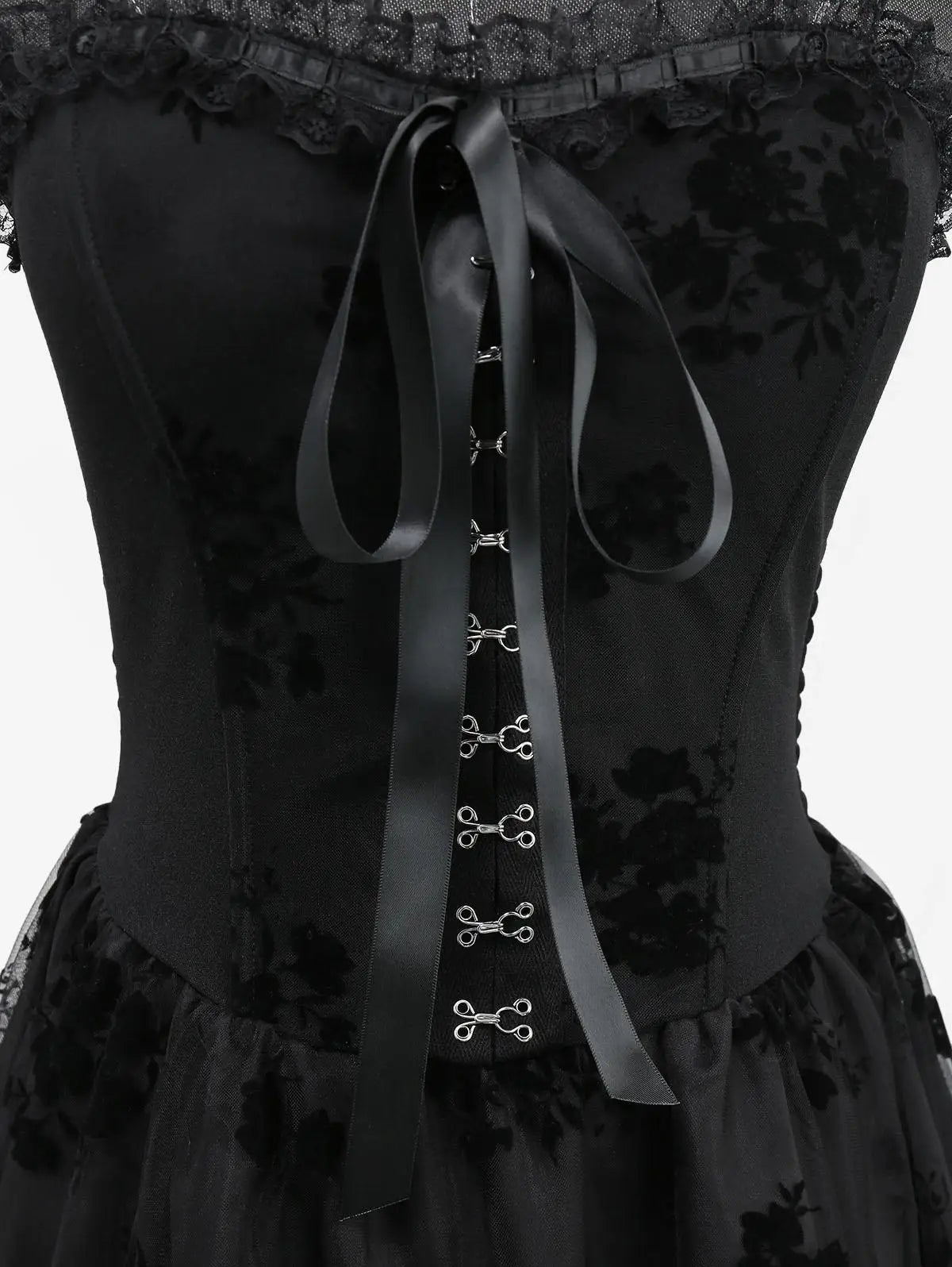 Black Lace Overlay Gothic Lace up Strapless Corset Dress