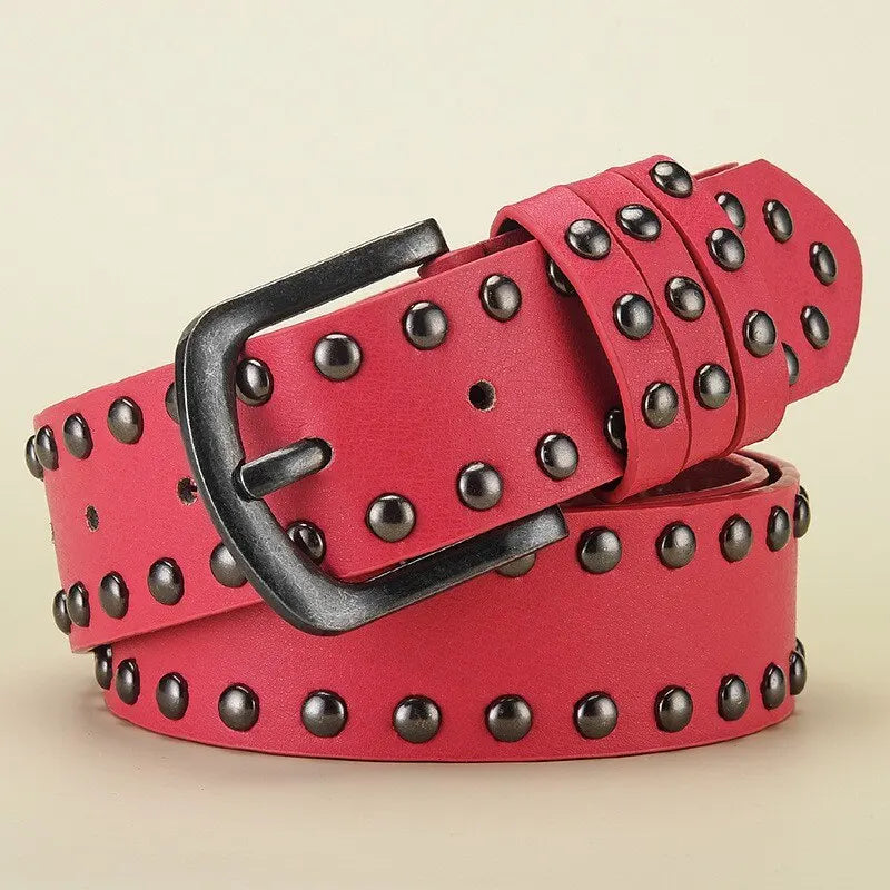 Red Black White Punk Emo Goth Studded Rivet Belt Punk Hip Hop Rock Jeans Belt PU Leather Unisex Men Women