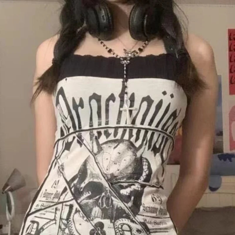 Skull Vest Punk Emo Mini Dress
