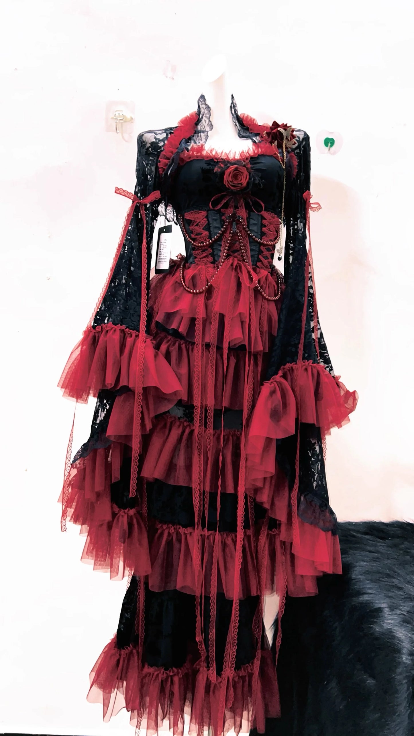 Victorian Gothic Alternative Red Black Gown Goth Dress