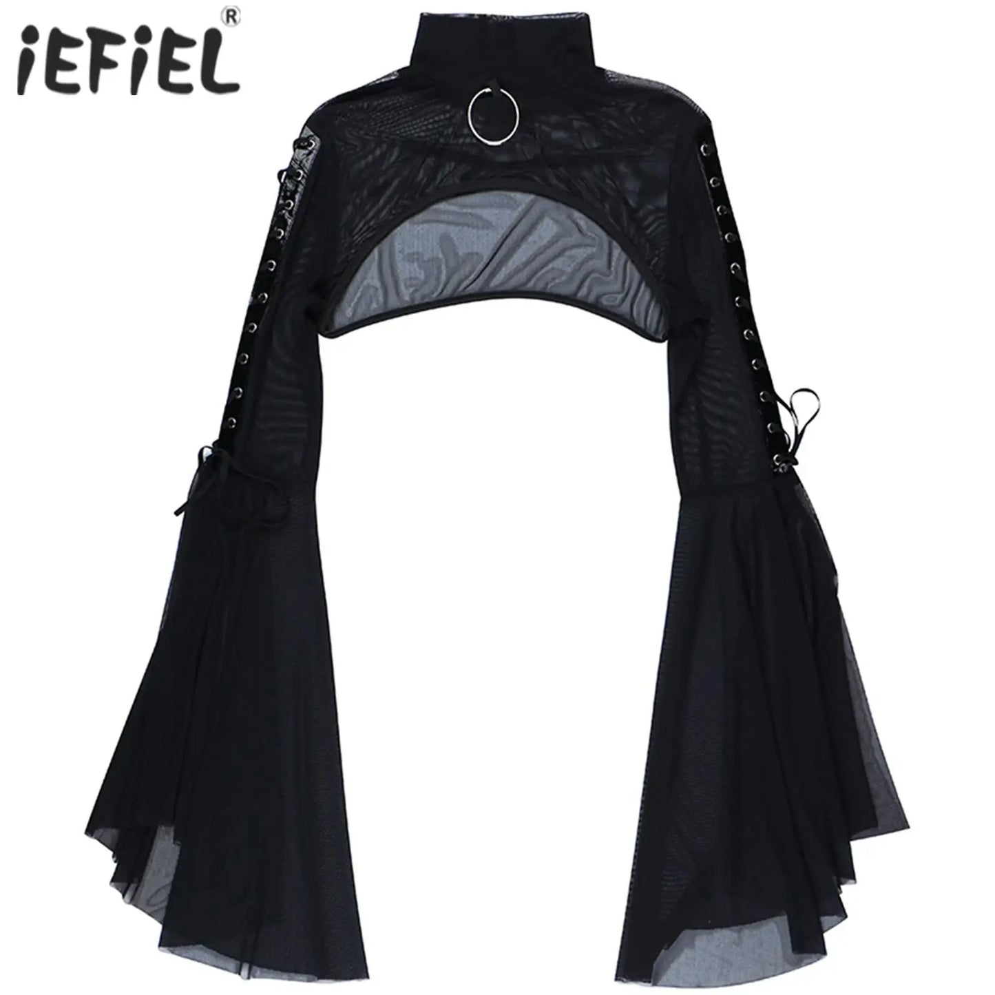 Black Gothic Punk Sheer Crop Top Rave Party Shrug Bolero