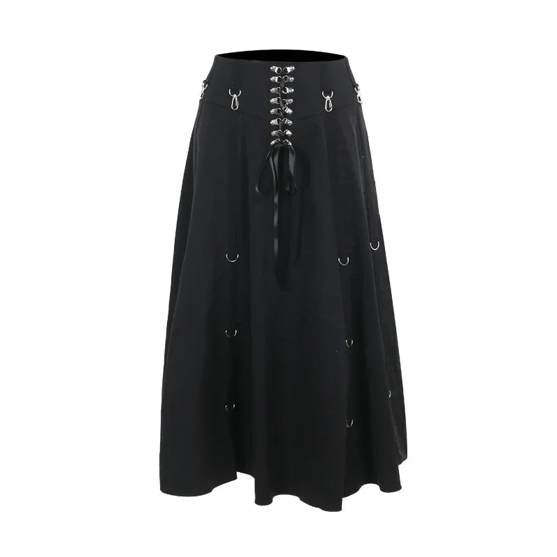Alternative Punk Gothic Black Swing A-line Metal Buckle Skirt