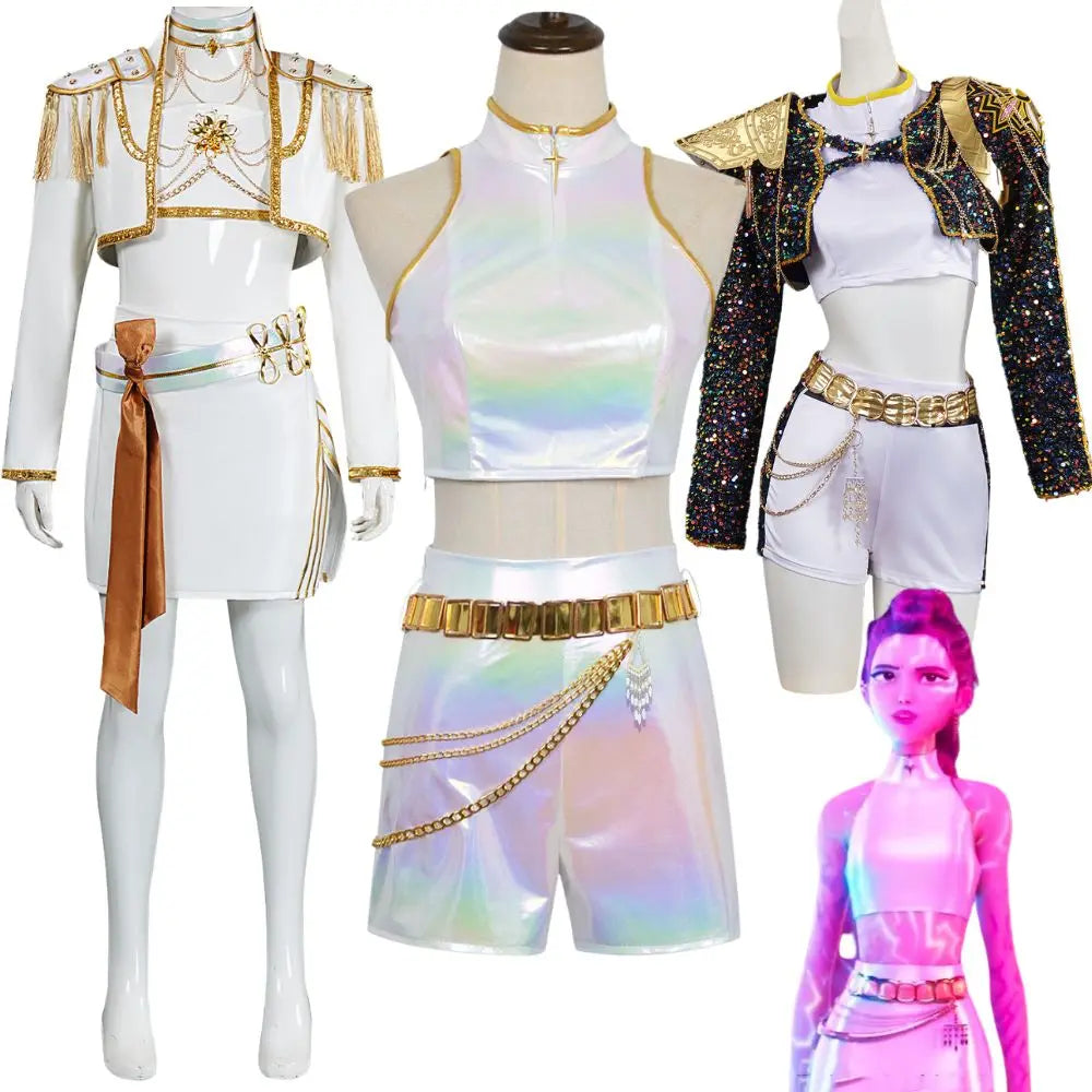 Kids Girls Kpop Demon Hunters Rumi Mira Zoey Huntrix Golden Cosplay Costume Childs Stage Fancy Dress